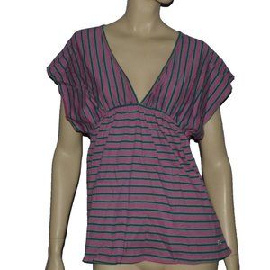 LE TIGRE NEW $52 NWT PURPLE STRIPED V NECK HIGH WAIST BLOUSE TOP